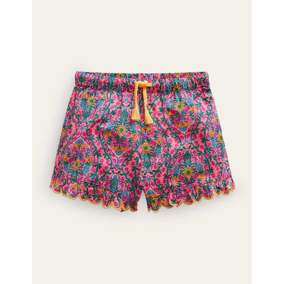 Mini Boden Girls Floral Ruffle Scallop Shorts Pink Print Size 12Y - Picture 1 of 6